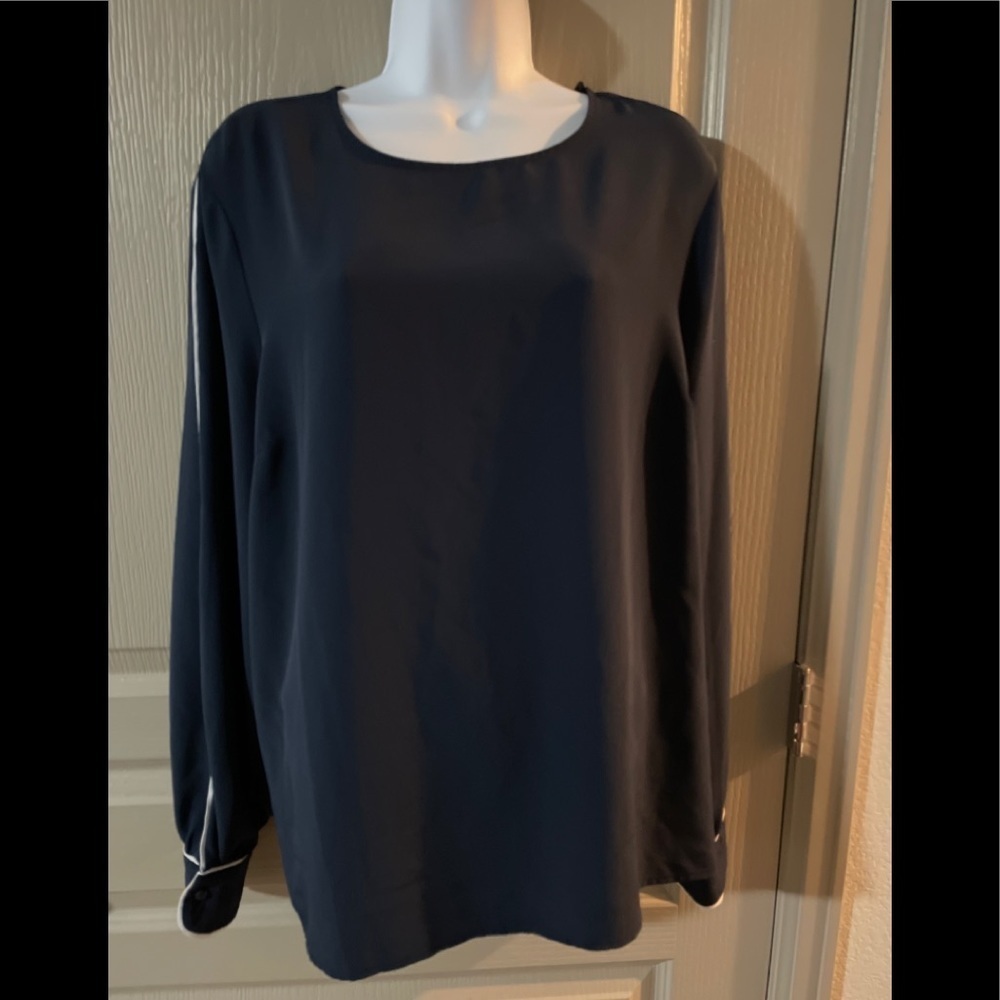 Primark Womens Size 14 Navy Blue Striped Long Sleeve Shirt